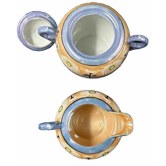 Vtg Lusterware Iridescent Hand Painted Floral Creamer and Sugar with Lid Japan - Picture 5 of 8